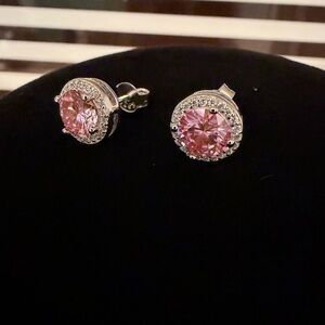 Sterling Silver Pink Moissanite Stud Earrings